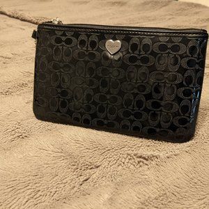 COACH Black Liquid Gloss Perforated Women's Wristlet Wallet